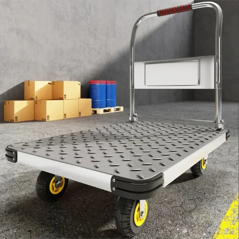 Outdoor Furniture Glides - Stahlplattentrolley, Vierrad-Transportwagen, Express-Flachbettwagen, kleiner faltbarer Anhängerwagen,