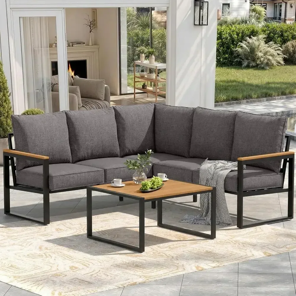 Outdoor Furniture Grey - 6-teiliges Outdoor-Sofa-Set mit Beistelltisch, L-förmige Gartenmöbel,