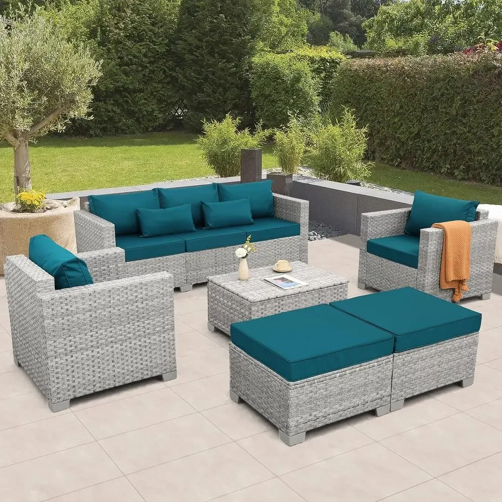 Outdoor Furniture Grey - 6-teiliges Outdoor-Gartenmöbel-Set aus grauem Korbgeflecht mit
