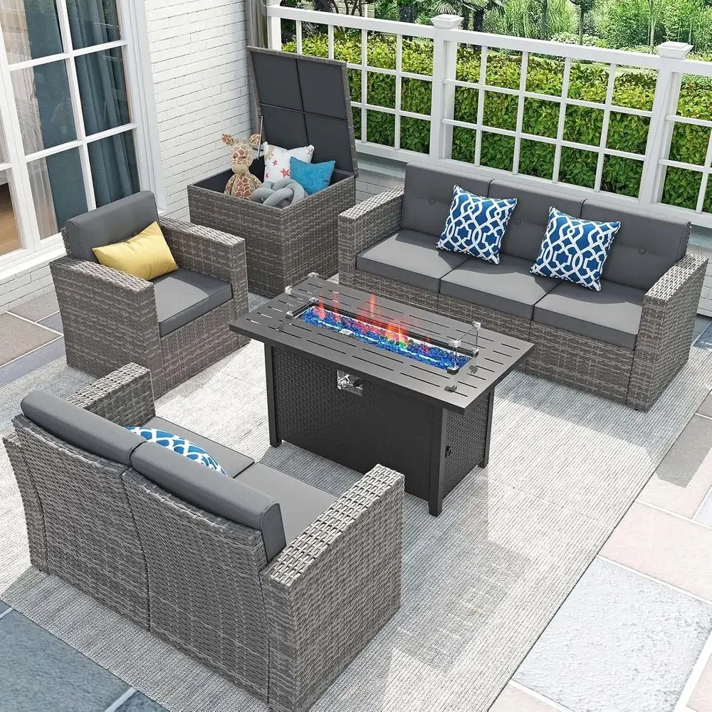 Outdoor Furniture Fire Pit Set - 8-teiliges Gartenmöbel-Set mit 45-Zoll-Feuertisch, Outdoor-Sitzgruppe mit