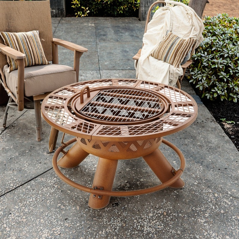 Outdoor Furniture Fire Pit Set - 2026 Moderner Outdoor-Stahlgrill mit Holzkohle und