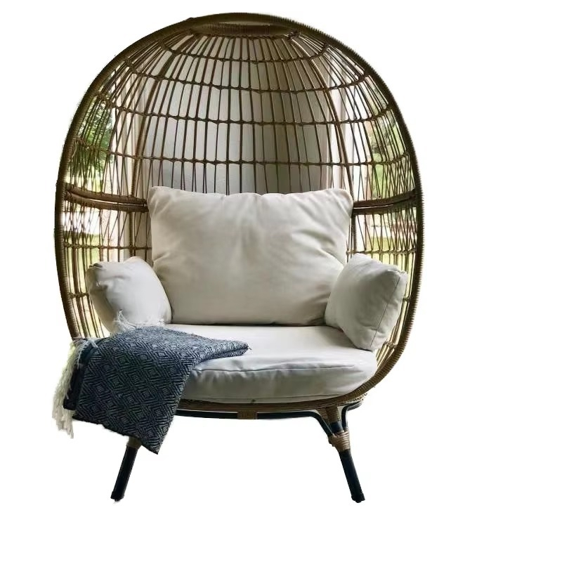 Outdoor Furniture Quality - Hochwertiger Outdoor-Rattan-Eierstuhl mit Kissen, Terrassenliege, Strandliege