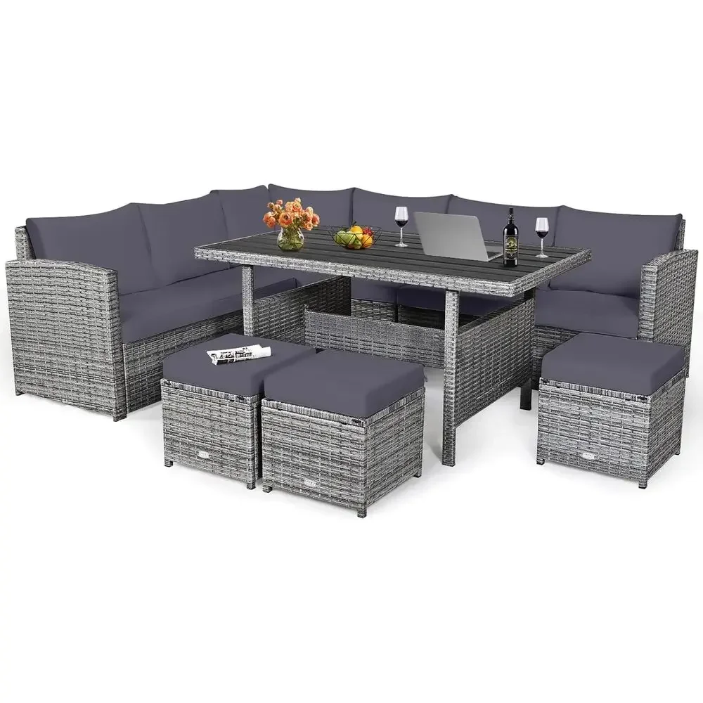 Graues 7-teiliges Rattan-Garte – Outdoor Furniture Grey Bewertung und Preis