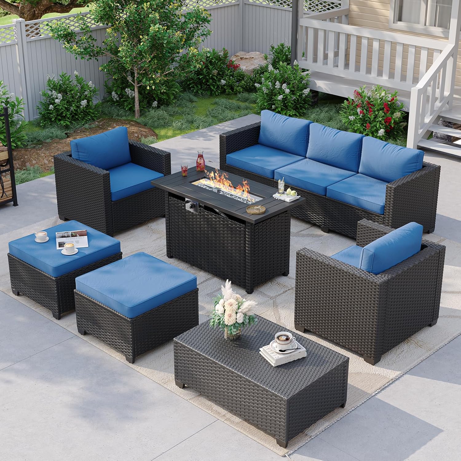 Marineblaues Outdoor-Sofa-Set  – Outdoor Furniture Fire Pit Set Bewertung und Preis