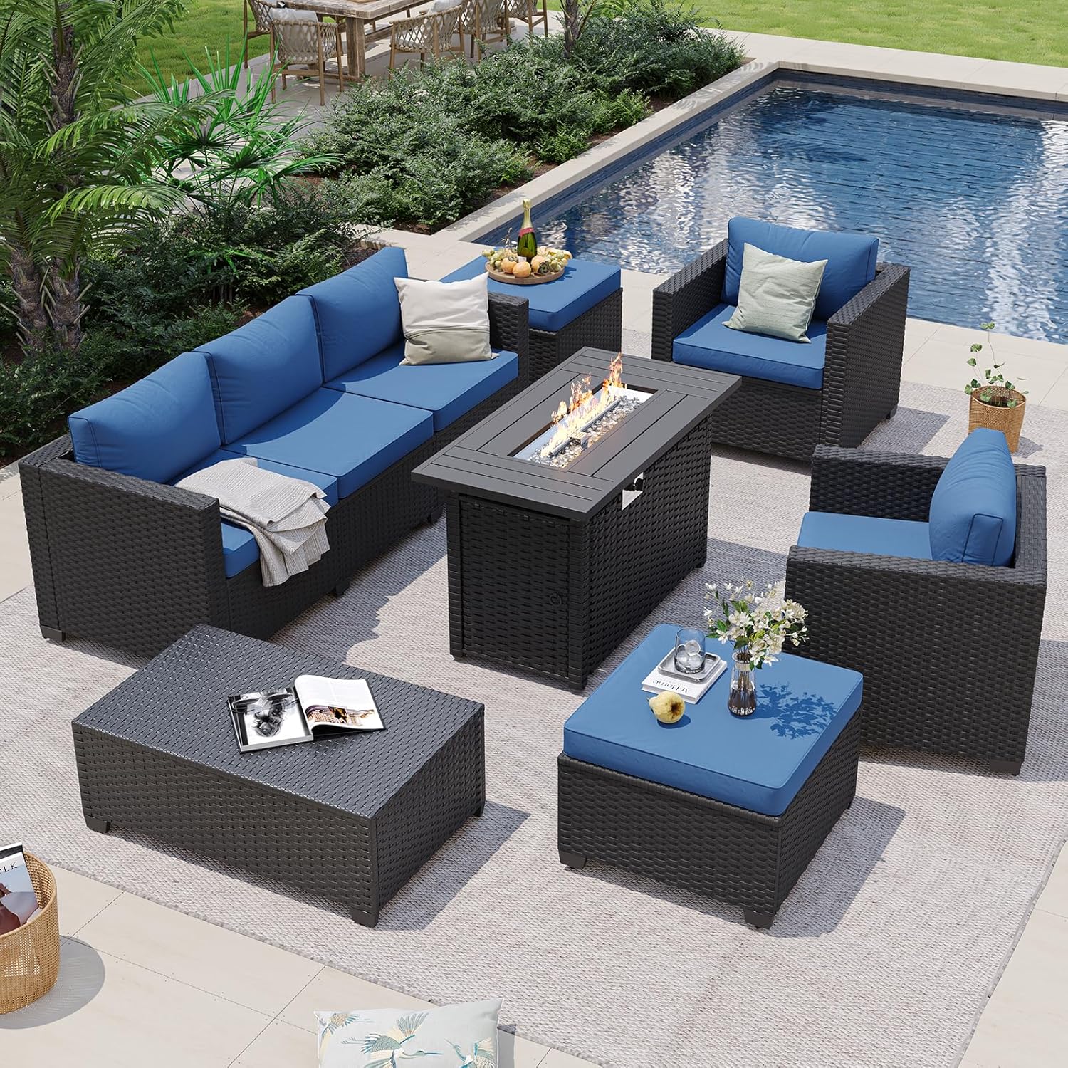 Marineblaues Outdoor-Sofa-Set  – Outdoor Furniture Fire Pit Set Bewertung und Preis