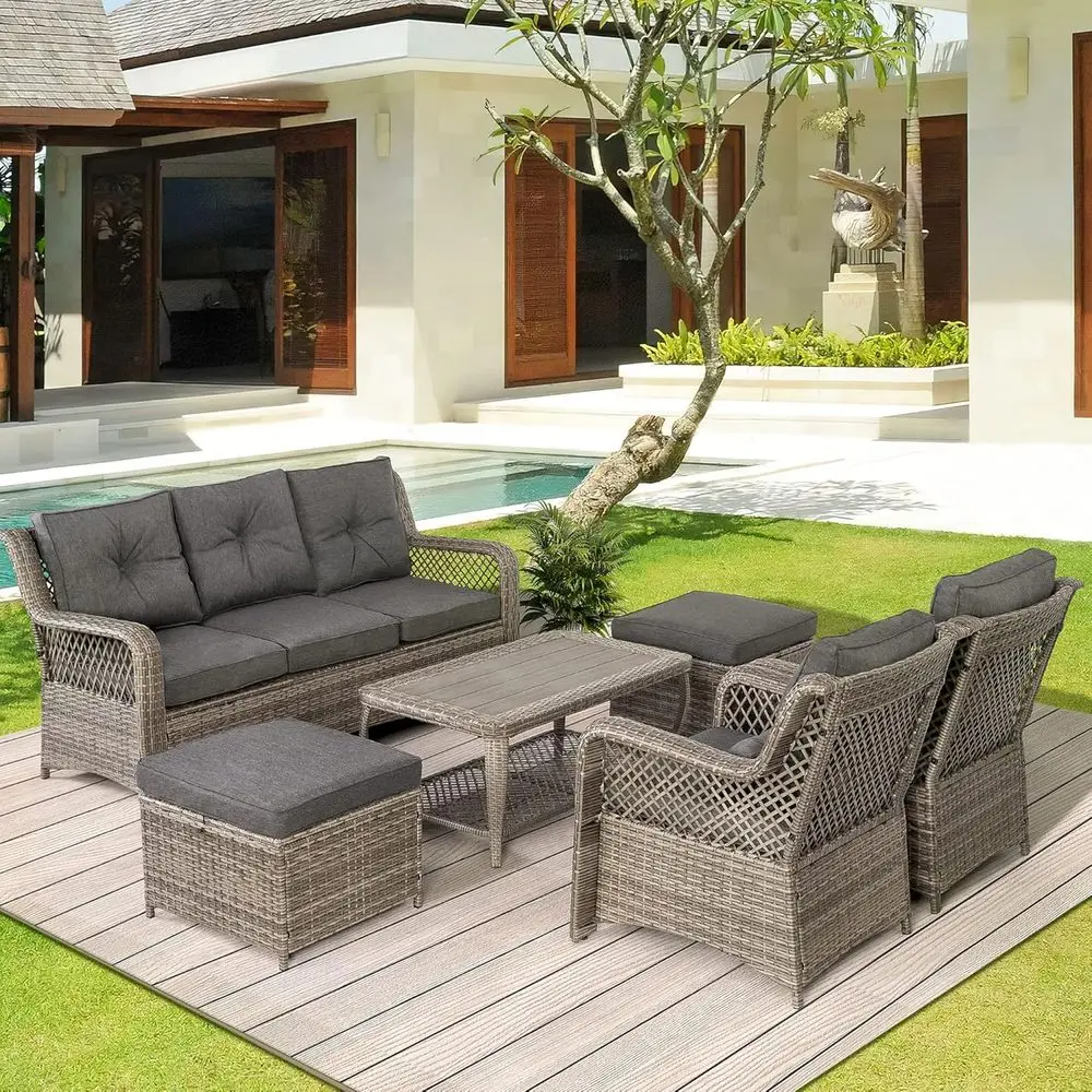 6-teiliges graues Outdoor-Ratt – Outdoor Furniture Grey Bewertung und Preis